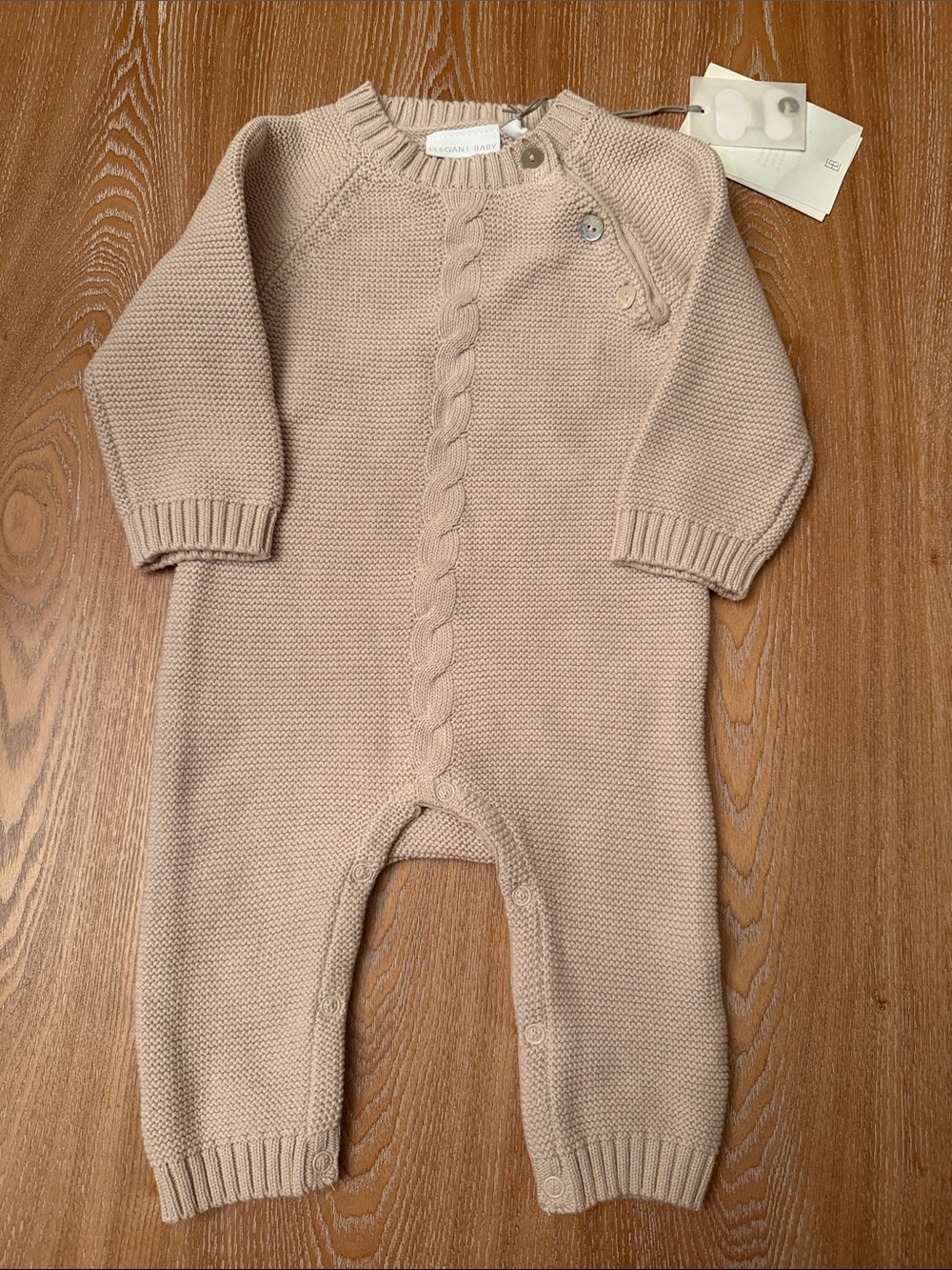 ELEGANT BABY, Cable Garter Knit Baby Jumpsuit-taupe size 6M NWT